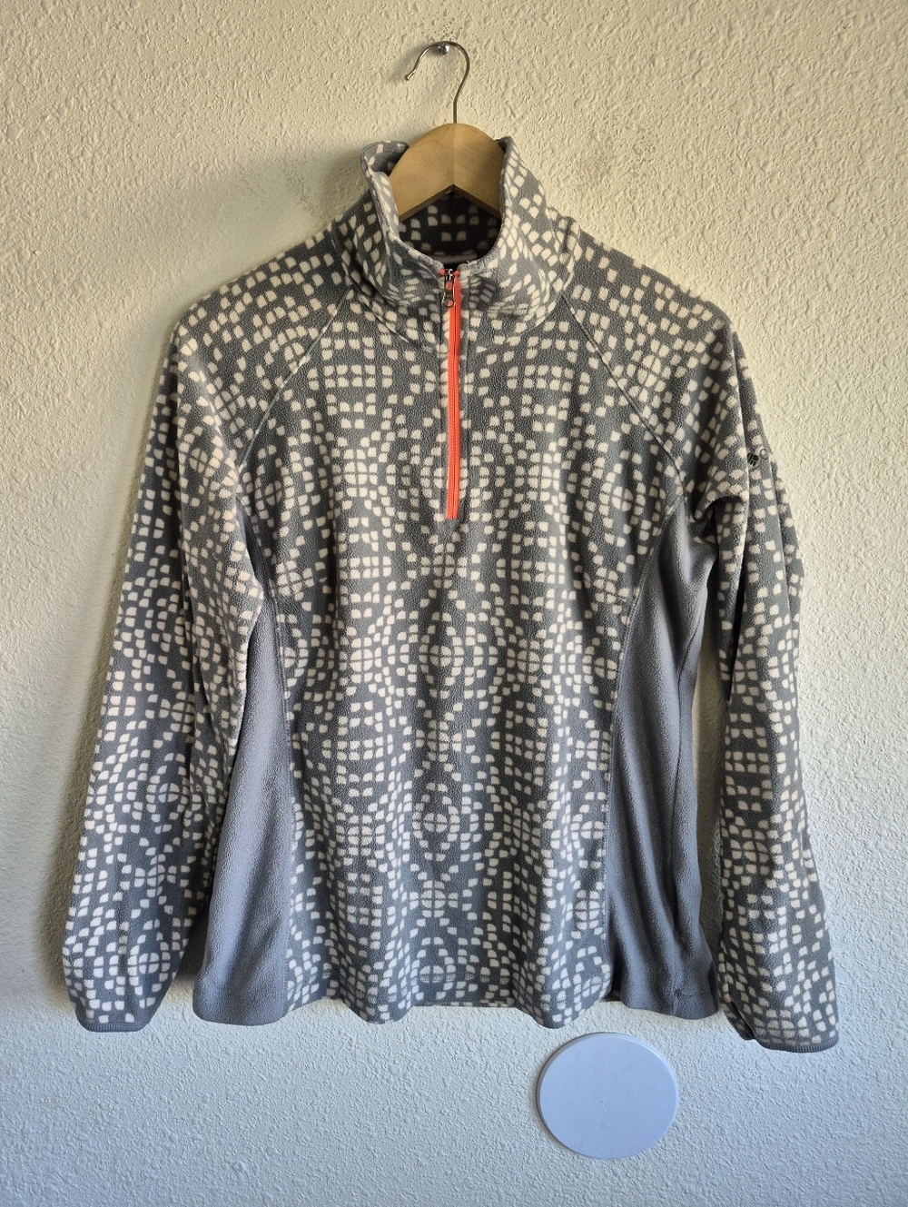 Columbia Lightweight Gray White Abstract 1/4 Zip Fleece Pullover Womens Size M